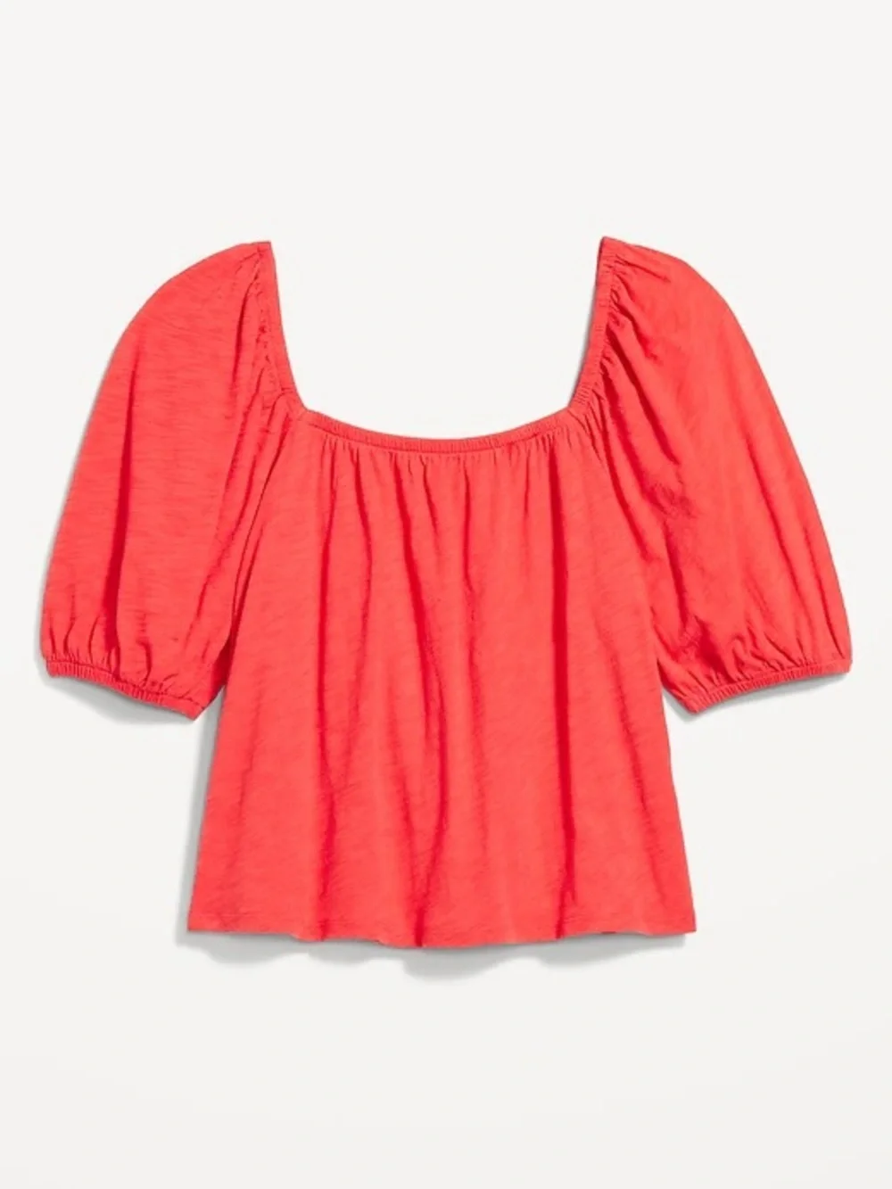 NWT Old Navy Short Puff-Sleeve Square-Neck Cotton Slub-Knit Red Top, Women’s XXL